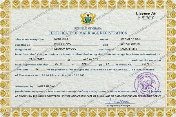 Ghana marriage certificate PSD template